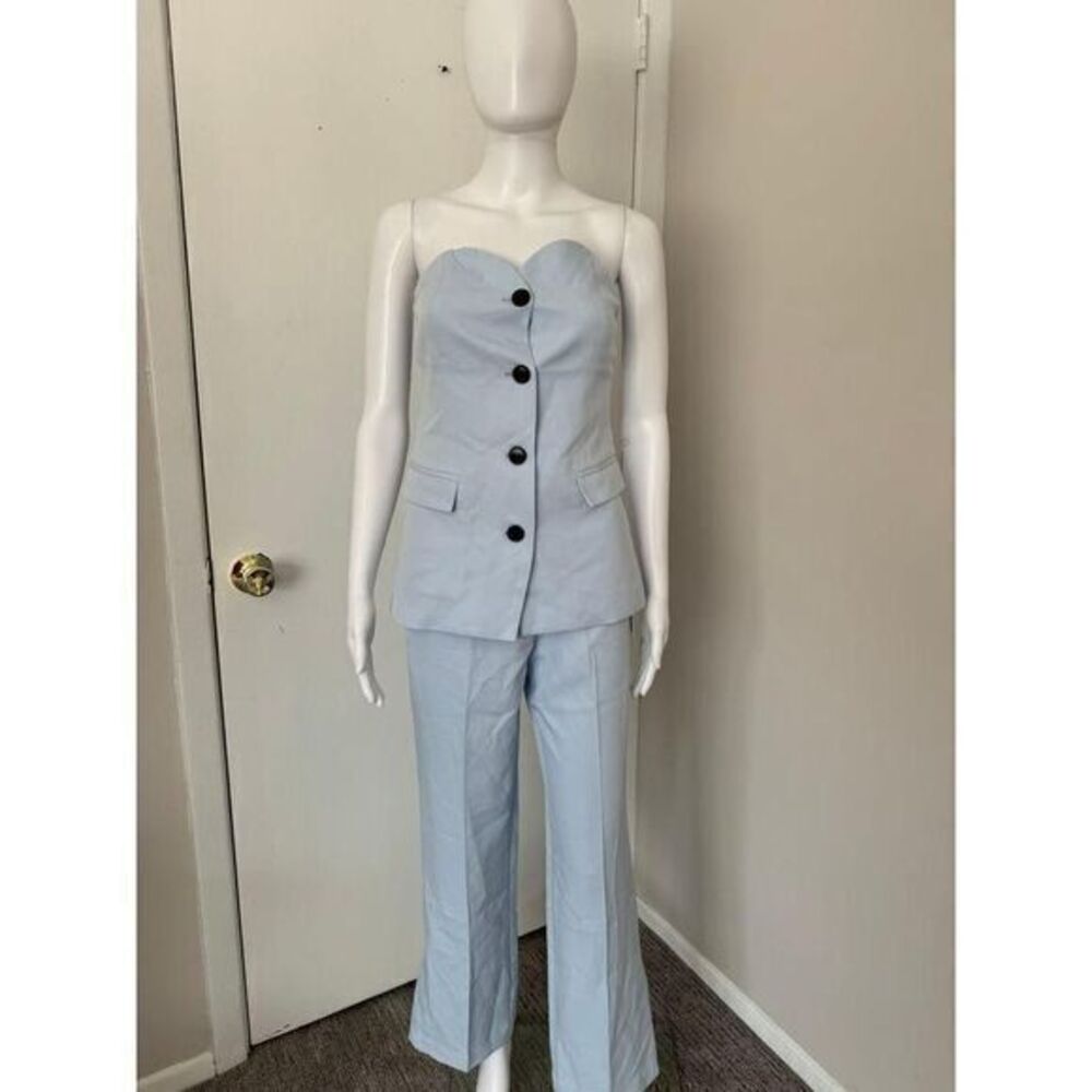 Commense Elegant Light Blue Strapless Corset Top and Wide-Leg Pants Set M - Picture 6 of 11